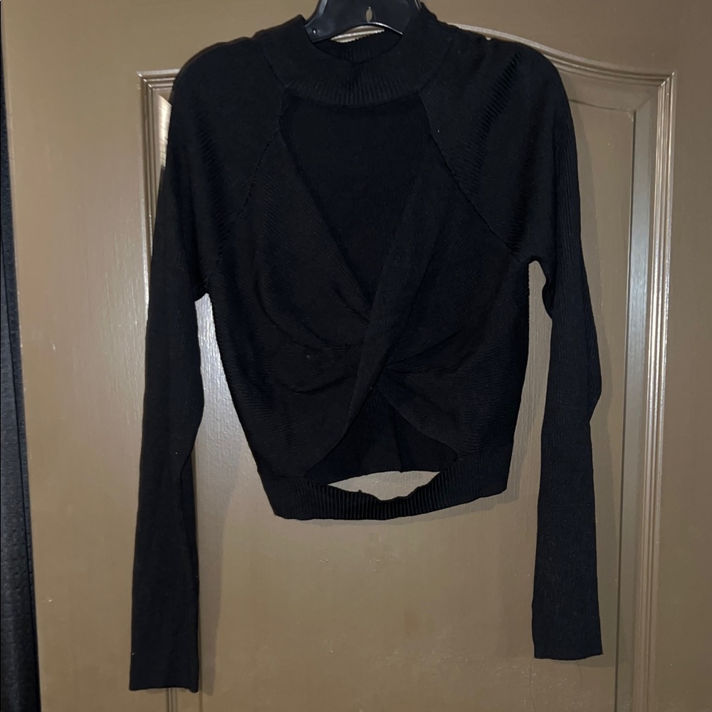 Fashion Nova Black open Twist-Front Sweater Top